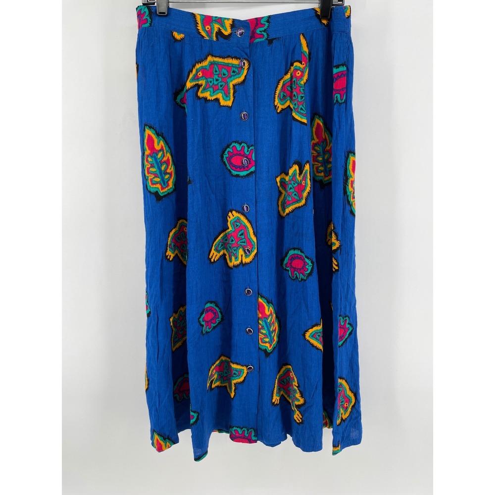 90s Vintage Maxi Skirt Womens Large Blue Eclectic Artsy Abstract Whimsical Retro - Picture 3 of 8